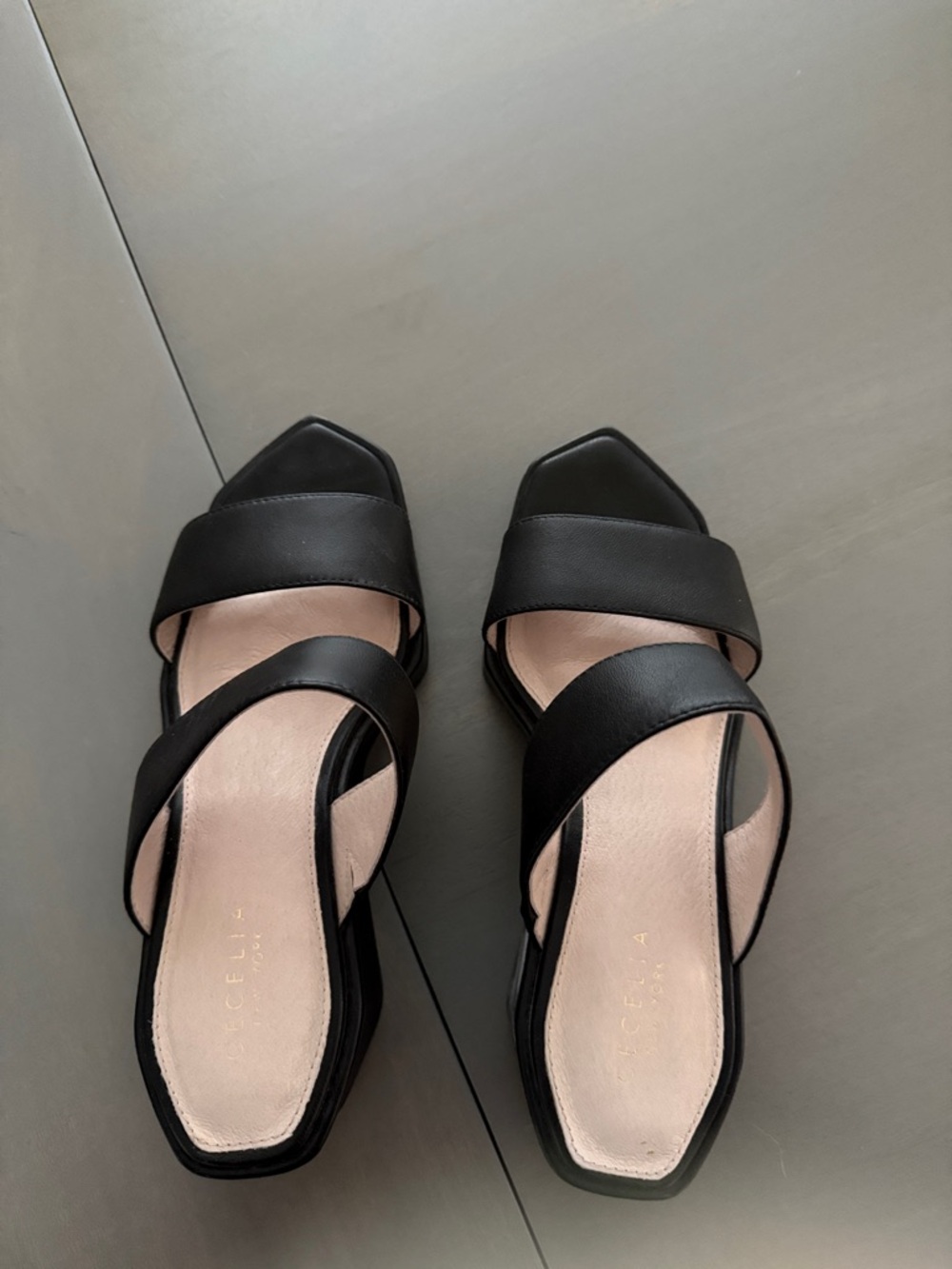 CECELIA NEW YORK Black Crisscross Slide Wedges